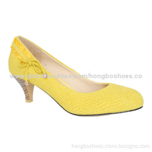 High-heeled Casual Footwear/Shoe, Leather Bow and Endings/Rubber Sole/Round Toe, Comfortable Insole